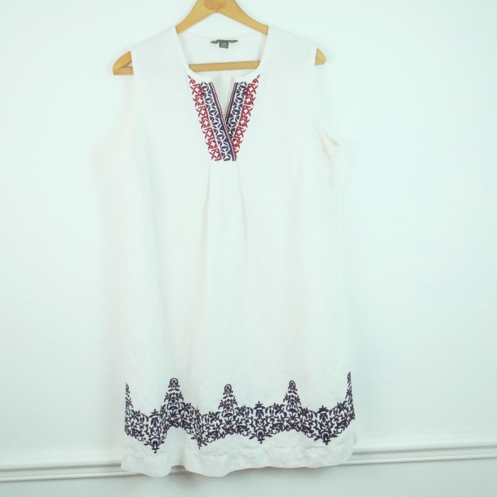 Tommy Bahama Linen Blend Embroidered‎ Shift Dress White Coastal Beach A Line L